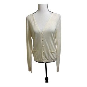 Faconnable womens button down silk & linen blend cardigan sweater. Ivory Small